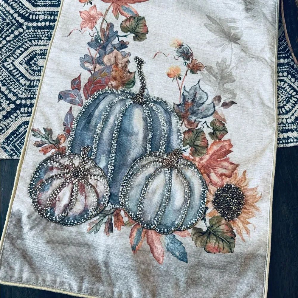 Fall Pumpkins Beaded Embellished Autumn Table Runner